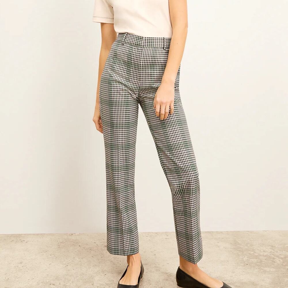 M.M.LaFleur Smith Straight‎ Trouser Check Plaid Sharkskin Wool Pants 2 Preppy